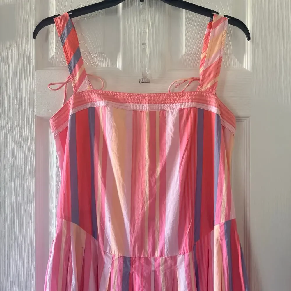 NWT Free People primavera striped drop waist sun dress in pink sz M Reversible